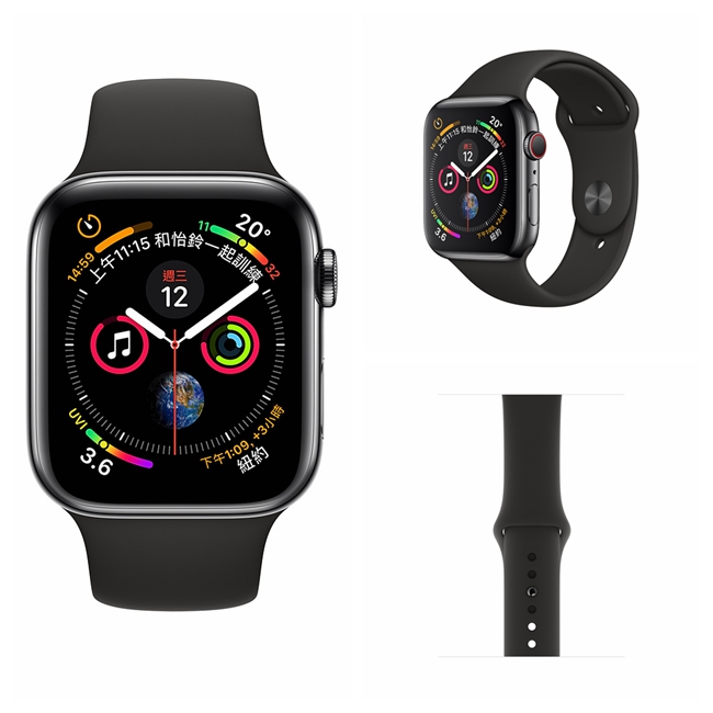 Apple Watch S4 LTE 40mm 太空黑色不鏽鋼錶殼搭配黑色運動型錶帶