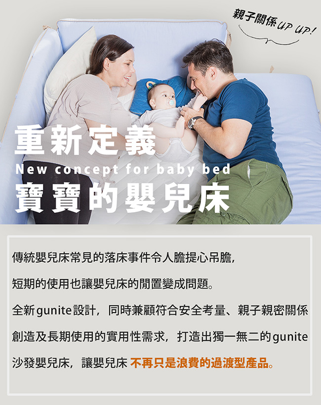 gunite 沙發嬰兒床-安撫陪睡式0-6歲(北歐灰)