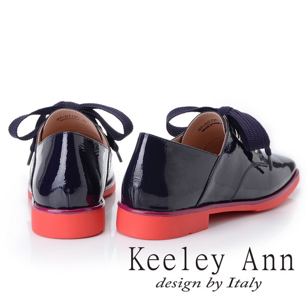 Keeley Ann 個性玩酷~視覺系拼接綁帶方頭低跟漆皮鞋(紫色-Ann)