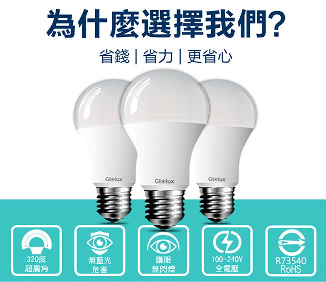 【Glolux】1360流明超高亮度13W節能LED燈泡10入-白光