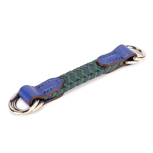 HERMES Anneau Trait D union 復古牛皮編織時尚鑰匙圈-深藍/綠