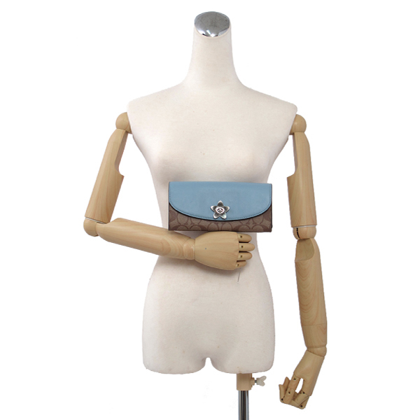 COACH 經典 PVC / 信封式轉釦長夾(卡其藍)