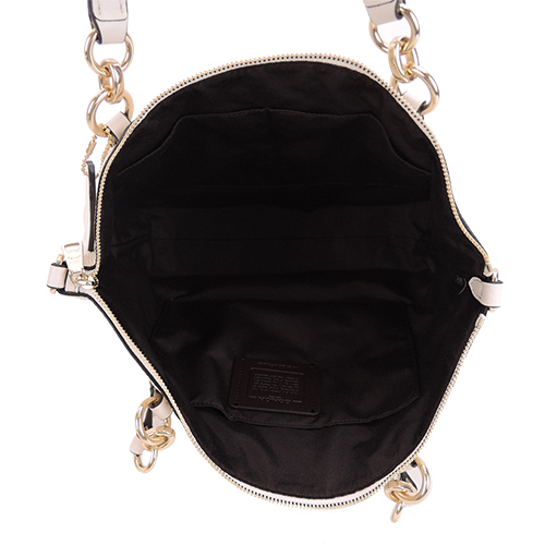 COACH 蝴蝶結荔枝皮革手提/斜背兩用貝殼包(小/米白)