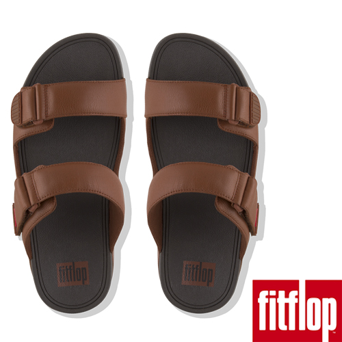 FitFlop GOGH MOC LEATHER SLIDES-深褐色