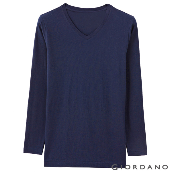 GIORDANO 男裝Beau-warmer plus+彈力V領極暖衣-61 藍色