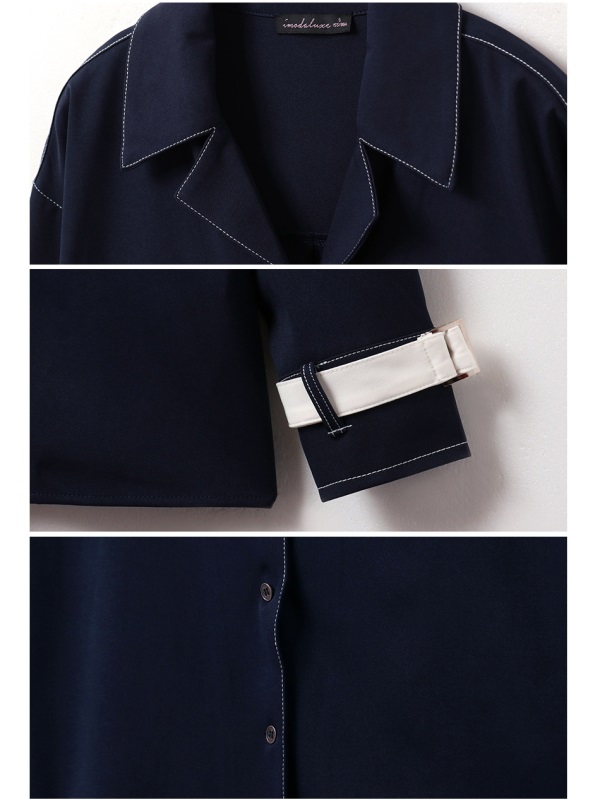 袖造型設計金屬排釦襯衫領長袖上衣-OB大尺碼