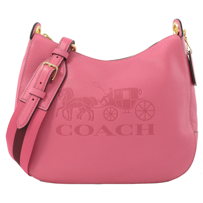 COACH 復古烙印大馬車LOGO牛皮彎月肩背包(桃色/大)