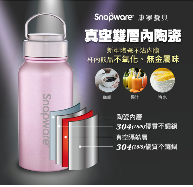 康寧Snapware內陶瓷不鏽鋼超真空保溫運動瓶800ml+悶燒罐870ml