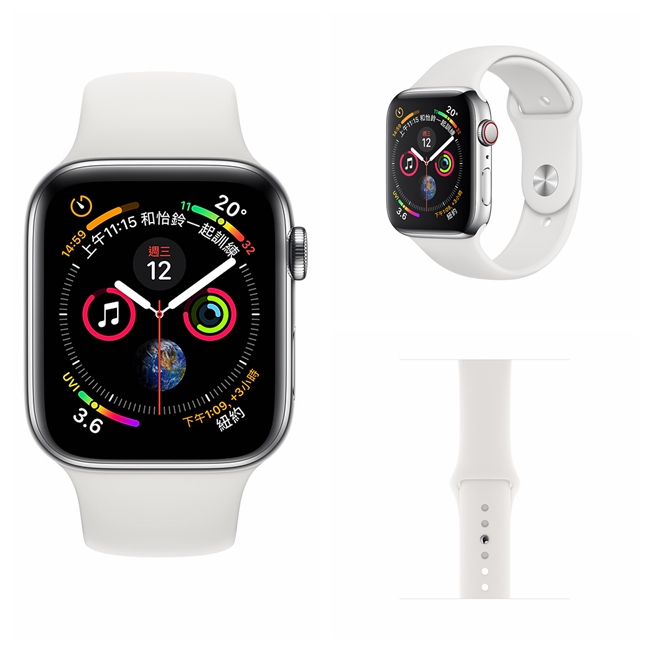 Apple Watch S4 LTE 44mm 不鏽鋼錶殼搭配白色運動型錶帶