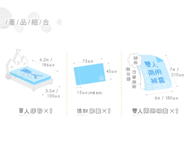 享夢城堡 單人床包雙人兩用被套三件組-角落小夥伴 冰原歷險-藍