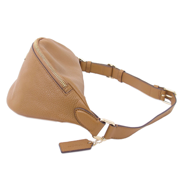 COACH 鵝卵石皮革 / 斜背 / 腰包(駝色)