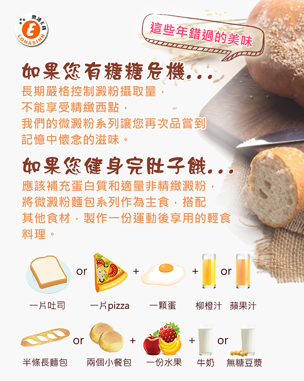 樂活e棧-微澱粉麵包系列-手工小餐包(3個/包)
