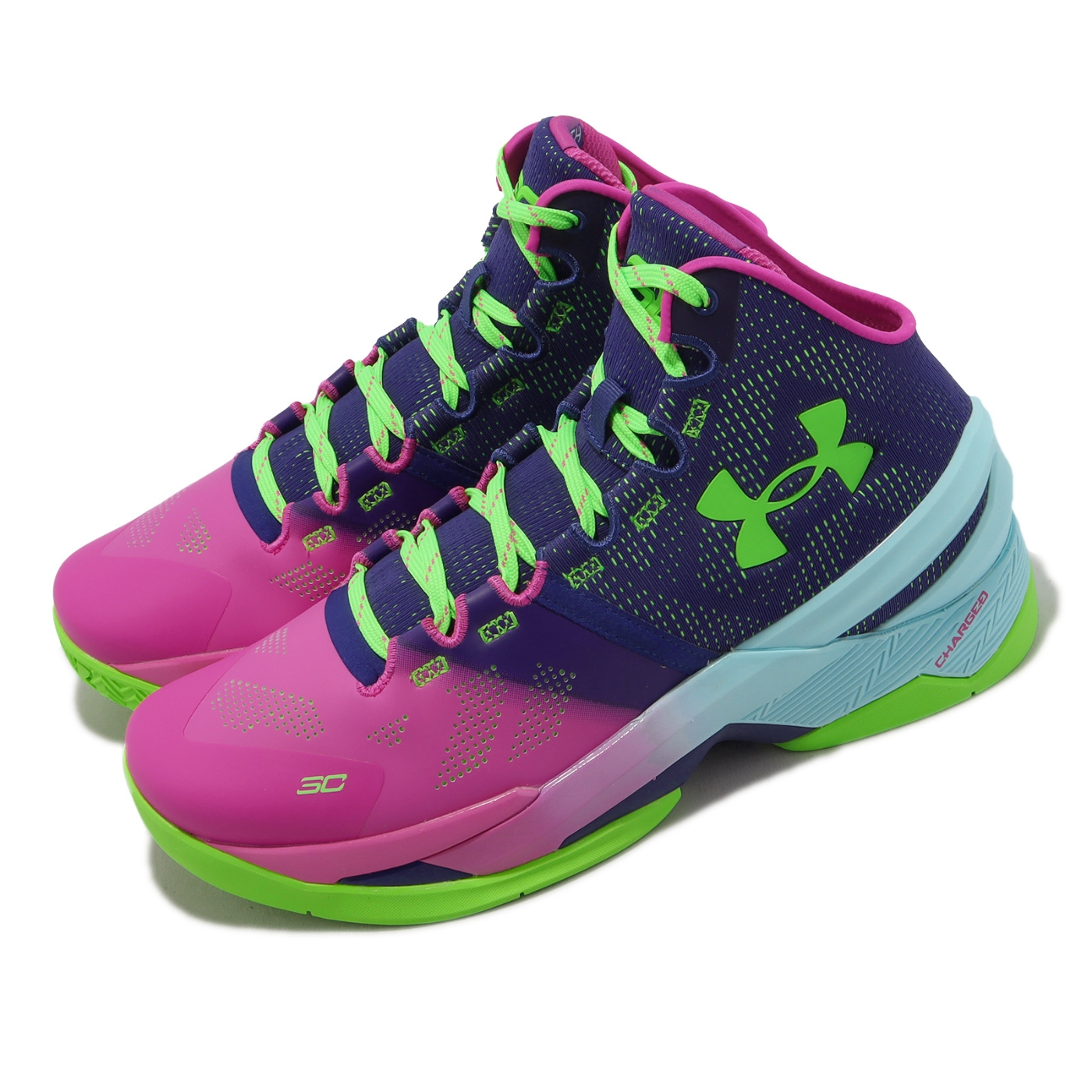 Under Armour 籃球鞋Curry 2 男鞋粉紅紫支撐極光運動鞋UA