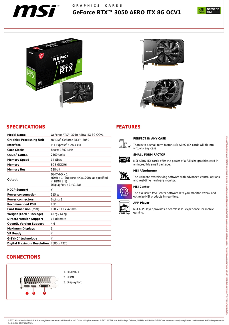 新品未開封 MSI GeForce RTX3050 AERO ITX 8G-