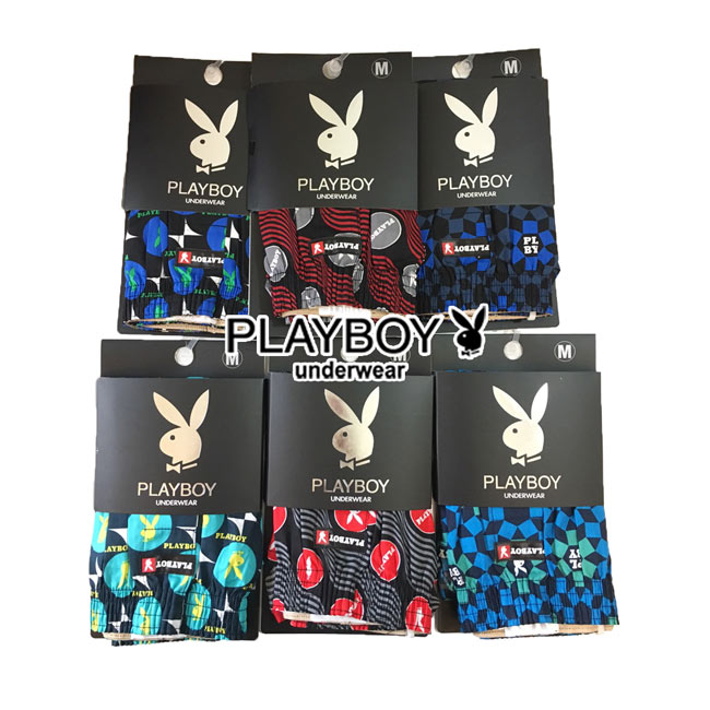 PLAYBOY內褲 LOGO兔頭印花平織四角褲(超值6件組)