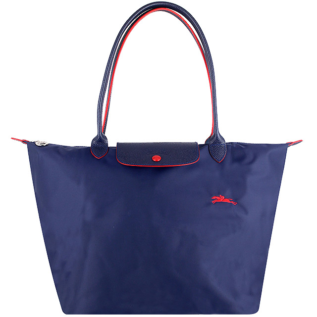 Longchamp Collection尼龍布刺繡品牌長背帶水餃包(藍色/大)