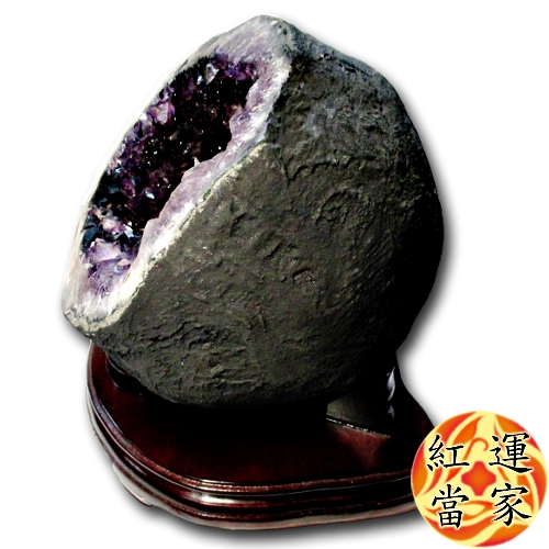 紅運當家 烏拉圭 天然紫水晶洞 聚寶盆(重12.2公斤) + 木座，附贈 天然招財黃玉球