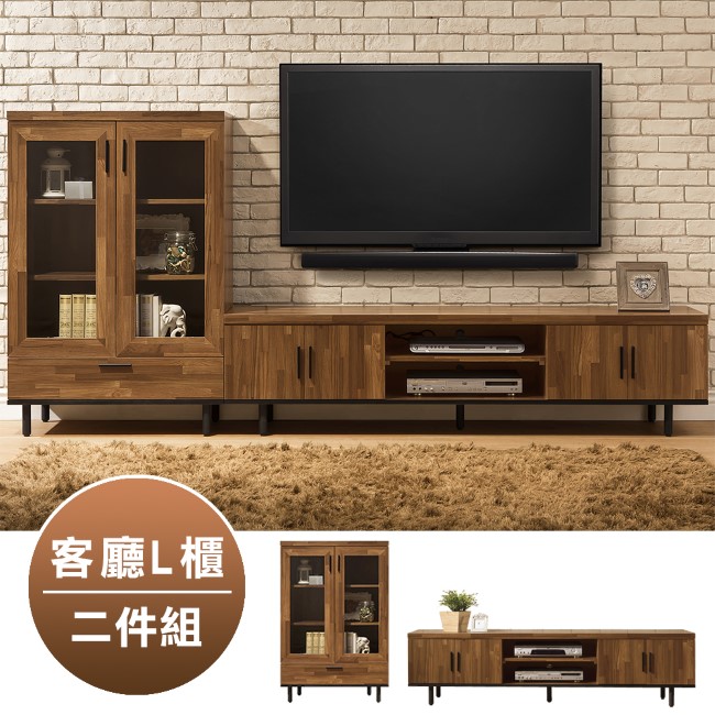 D&T 德泰傢俱 歐克斯工業生活8.7尺L型260CM電視櫃-260x40x122cm