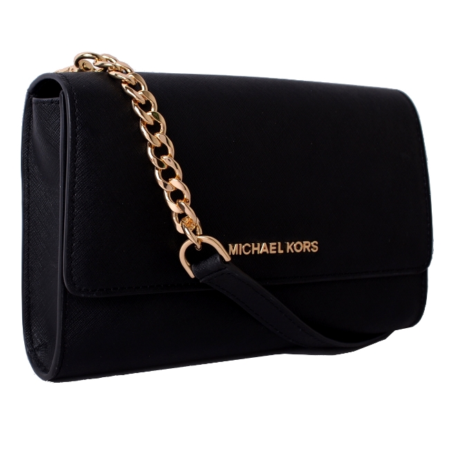 MICHAEL KORS JET SET金字LOGO防刮皮革斜背包附手拿包-黑