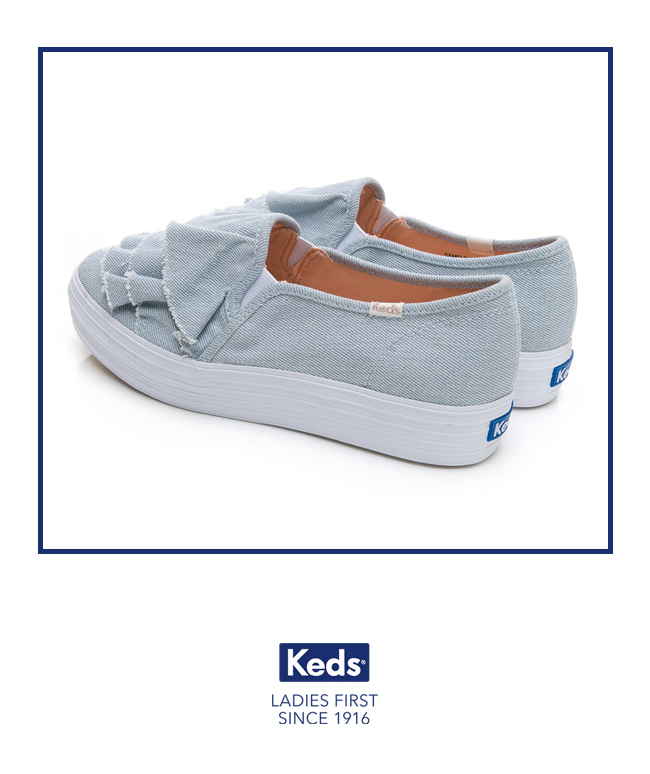 Keds TRIPLE RUFFLE 單寧荷葉休閒鞋-淺藍