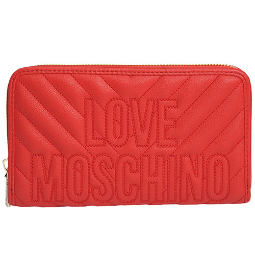 LOVE MOSCHINO V字壓紋字母LOGO機能長夾(紅)