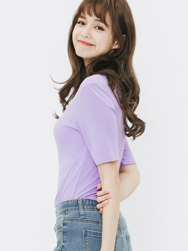 H:CONNECT 韓國品牌 女裝-合身純色圓領t-shirt-紫