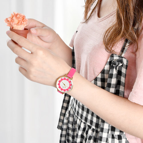 ViVi Fleurs 暗戀奇蹟皮革時尚腕錶-桃/33mm