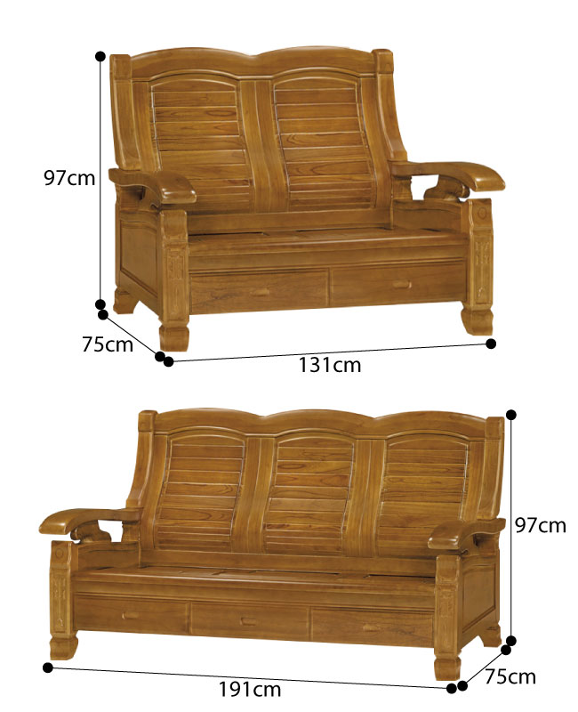 綠活居 肯尼典雅風實木沙發椅組合(1+2+3人座+六抽屜設置)