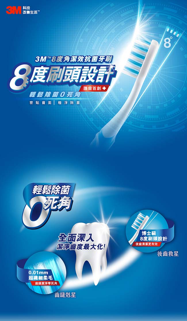 3M 8度角潔效抗菌牙刷-小刷頭纖細尖柔毛(1支入)