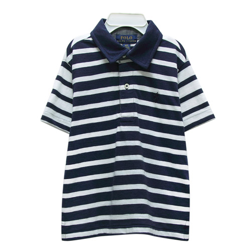 Ralph Lauren 童裝經典小馬條紋短袖POLO衫-藍/白