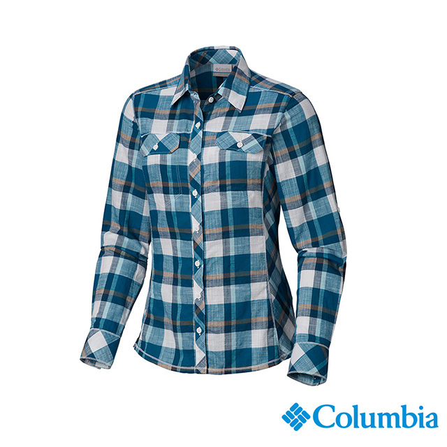 Columbia 哥倫比亞 女款-純棉長袖襯衫-藍色格紋 UAL79900BC