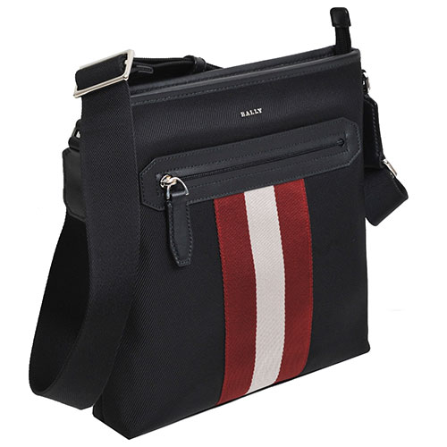 BALLY CURRIOS 高質感皮革滾邊尼龍帆布斜背包(黑)