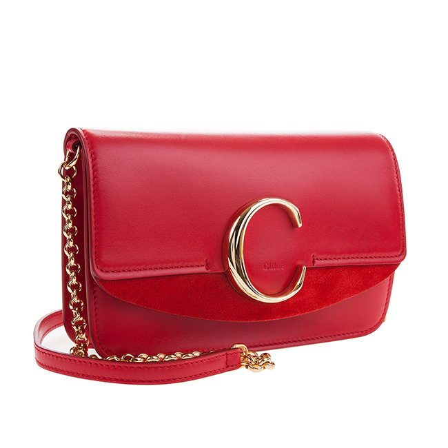 CHLOE 新款CHLOE C Bag 金釦小牛皮手拿/鍊帶包 (紅色)