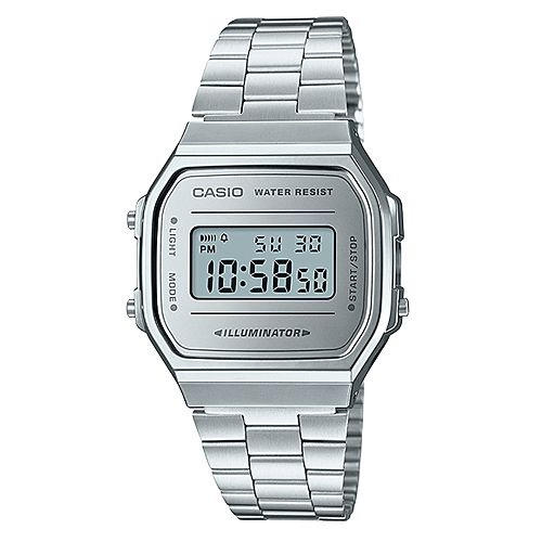 CASIO經典時尚復古造型設計數位錶(A-168WEM-7)銀色X銀面/36.3mm