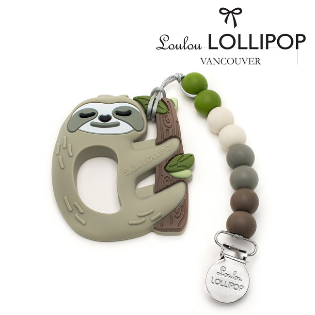 加拿大Loulou lollipop嬰幼兒造型慢吞吞樹懶固齒器組/奶嘴鍊夾-森林系