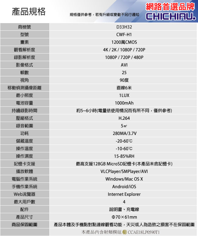 【CHICHIAU】WIFI無線網路高清4K藍芽音響喇叭-針孔微型夜視攝影機+影音記錄