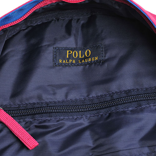 POLO Ralph Lauren 品牌LOGO圖騰刺繡尼龍後背包(桃紅藍槓/小)