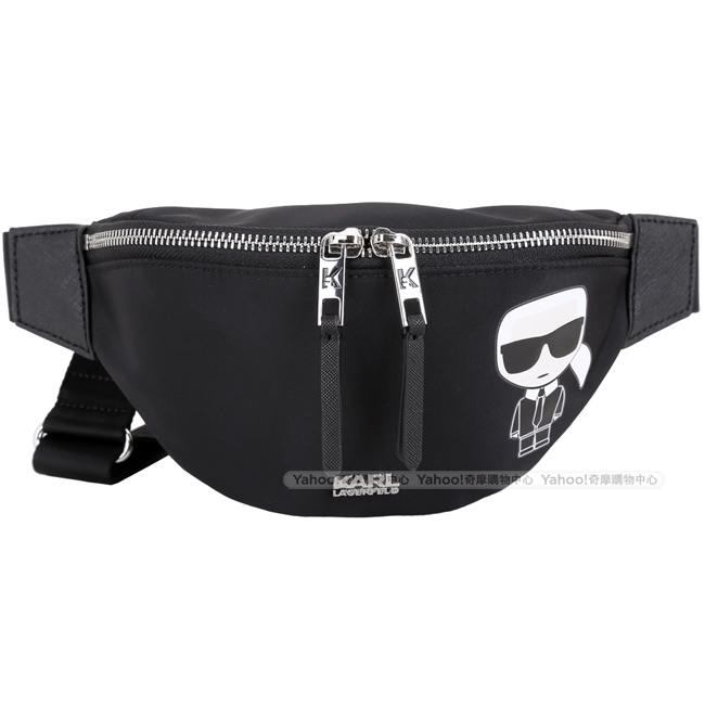 KARL LAGERFELD K/IKONIK 老佛爺圖案尼龍胸肩包/腰包(黑色)