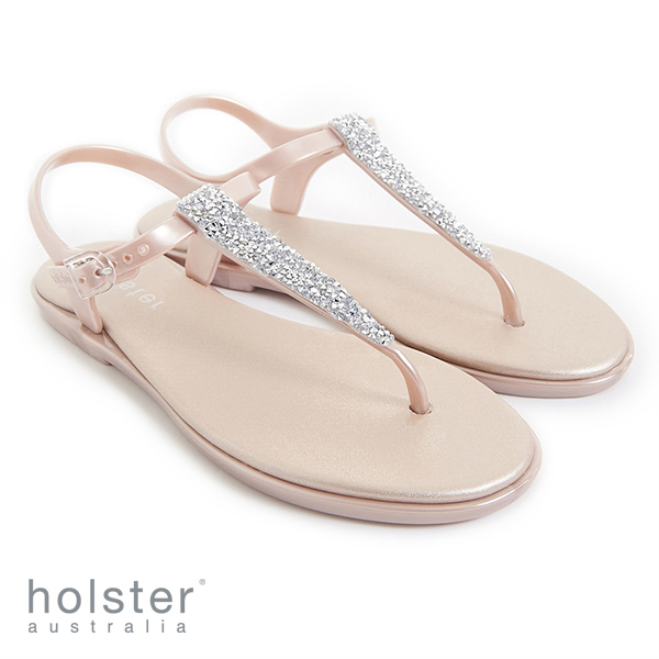 HOLSTER璀璨流鑽T字帶時尚涼鞋-粉金色