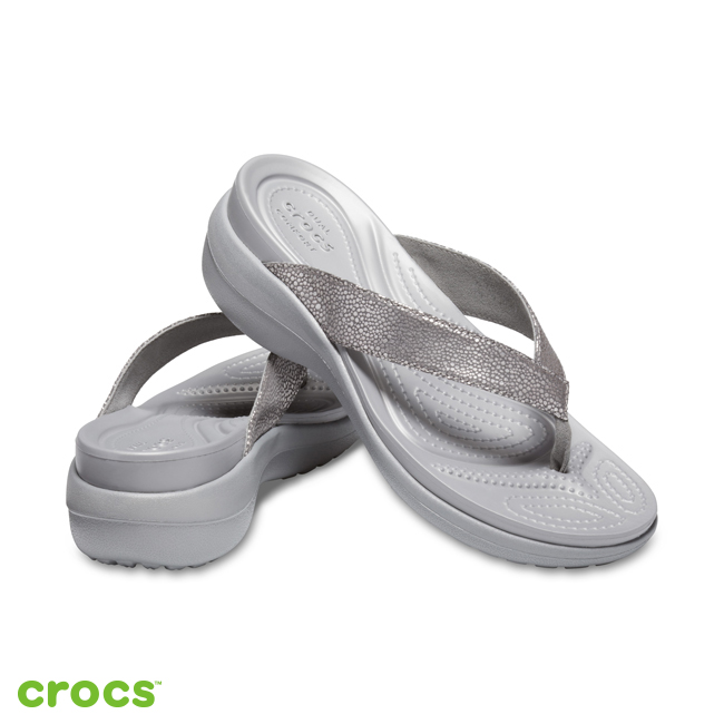 Crocs 卡駱馳 (女鞋) 卡沛兒亮面坡跟人字拖 205782-00N