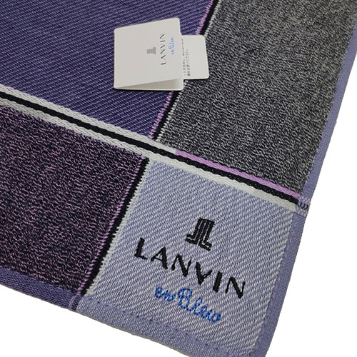 LANVIN en bleu 方格品牌LOGO刺繡小方巾(紫色系)