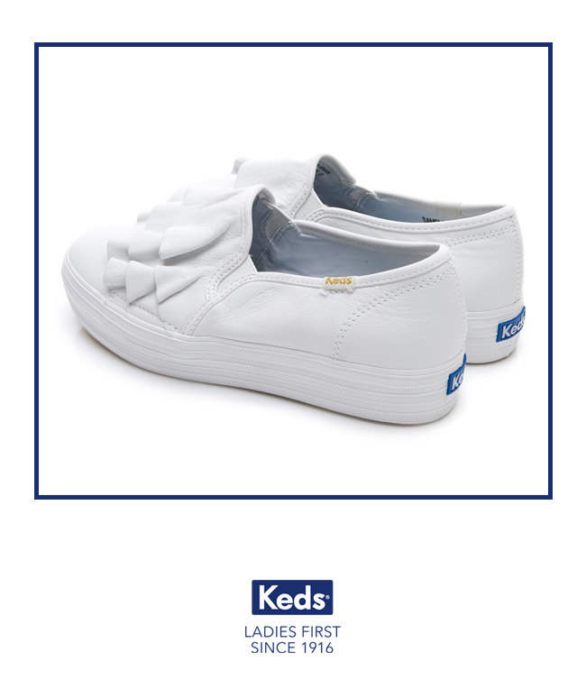 Keds TRIPLE RUFFLE 皮革荷葉休閒鞋-白