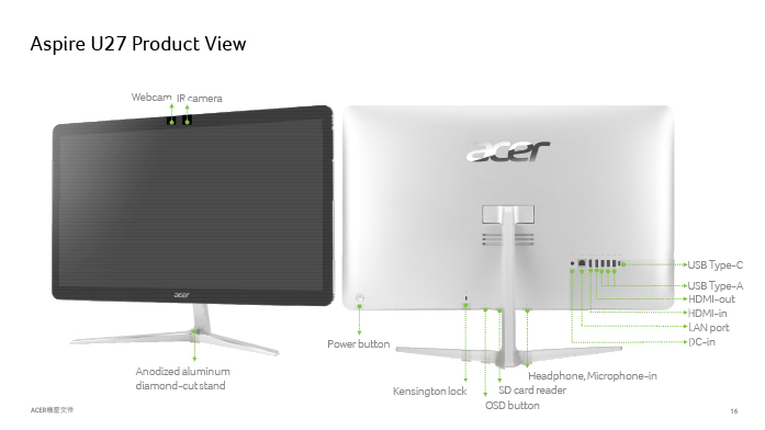 Acer U27-885 i7-8550U/16GB/2TB 27型AIO液晶電腦