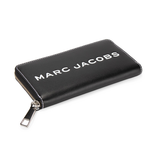 MARC JACOBS 簡約LOGO字樣條碼圖案牛皮拉鍊長夾-黑