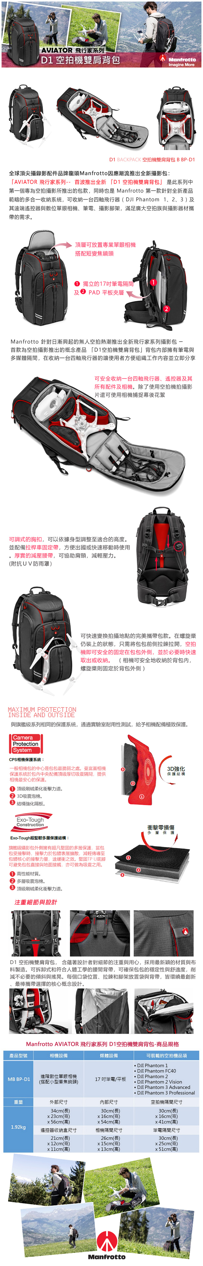 Manfrotto 曼富圖 D1 Drone Backpack 空拍機專用雙肩後背包 D1