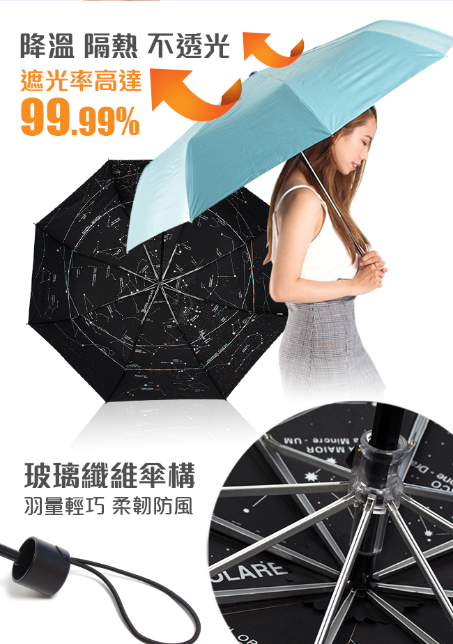 雙龍TDN 超輕量黑膠132公分超大傘面 晴雨傘/星空傘-香檳金