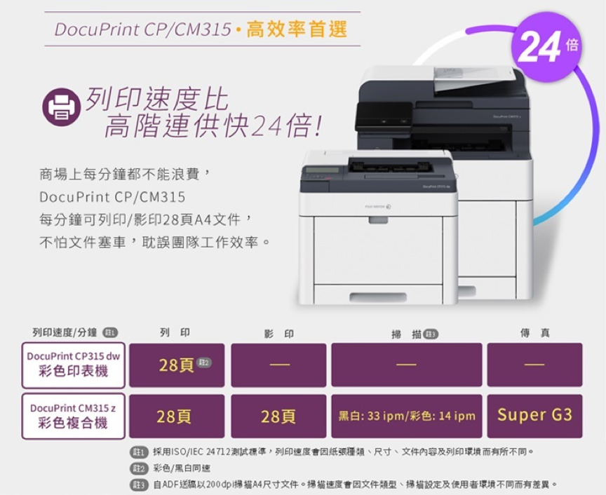 富士全錄 FUJIXEROX DocuPrint CP315dw 高效彩色無線S-LED印表機