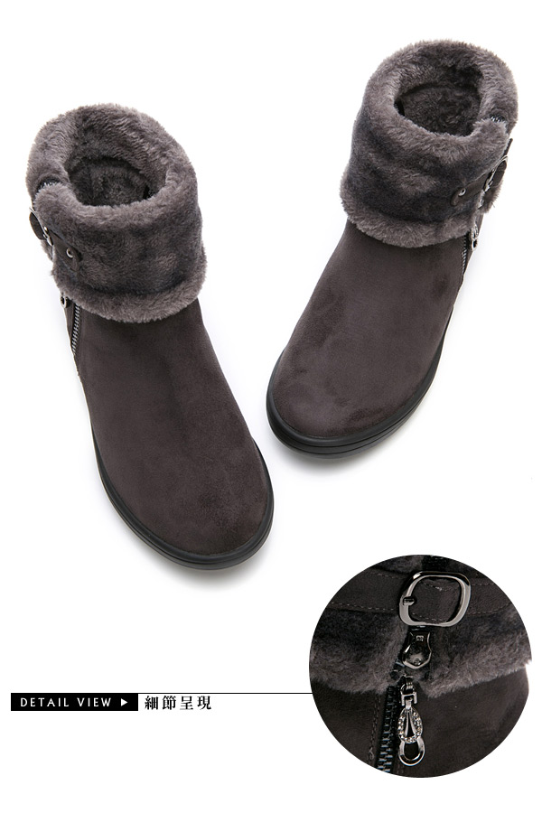 GDC-秋冬絨毛可愛俏皮基本款側扣飾小短靴-深灰色