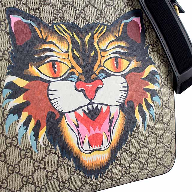 GUCCI Angry Cat 貓咪印花防水帆布拉鍊斜背包