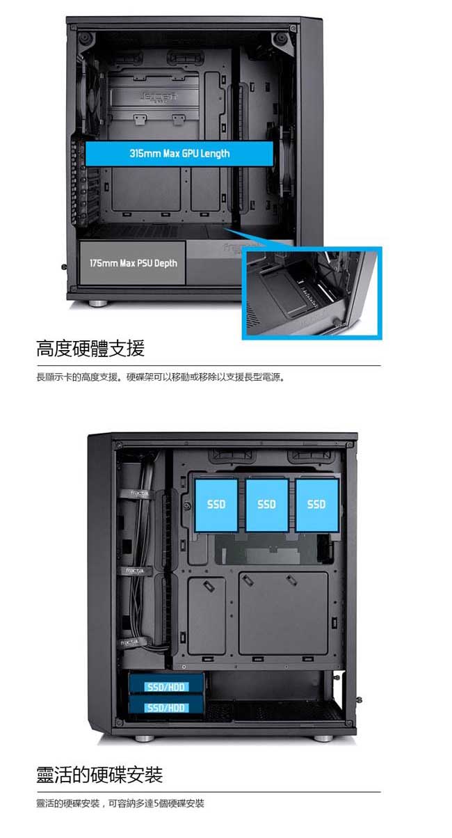 【Fractal Design Meshify C - Dark TG 燻黑鋼化玻璃透側電腦機殼